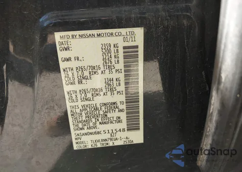 2011 Nissan Xterra S z USA, uszkodzony, nr VIN 5N1AN0NU6BC511548